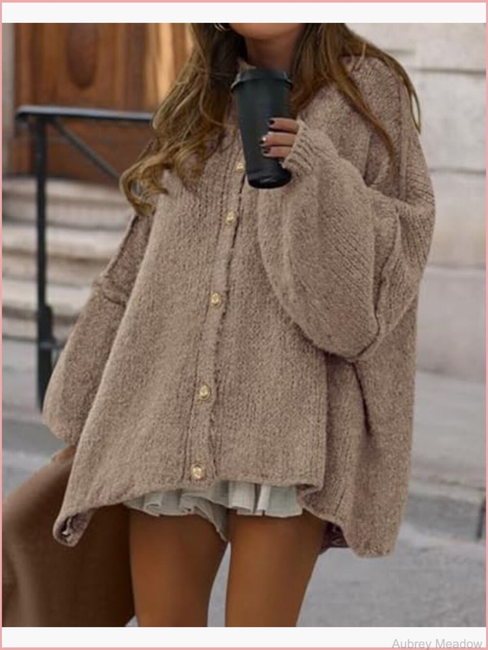 Chunky Knit Cardigan Open Front Lantern Sleeve Oversized Sweater - Picture 6 of 7
